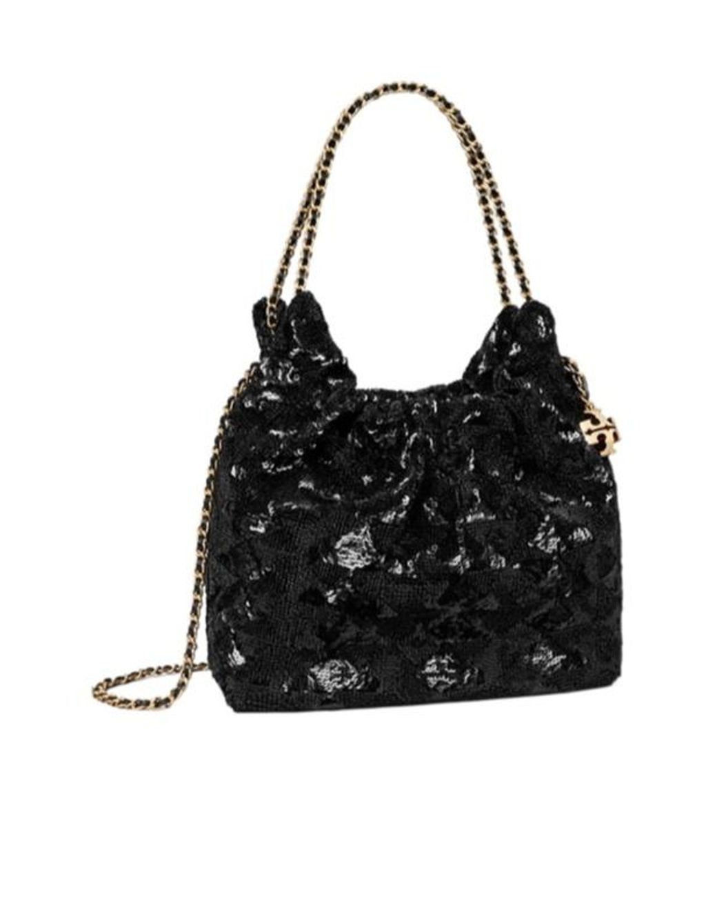 Tory Burch Black Fleming Sequin Mini Crossbody Bag