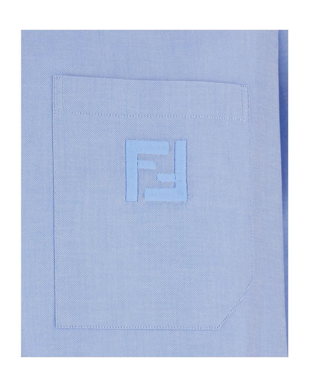 Fendi Blue Logo Embroidered Bown-Down Oxford Shirt for men
