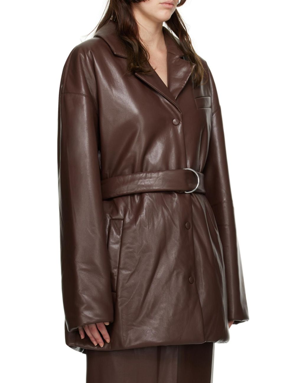 Nanushka Brown Belted Faux-Leather Blazer