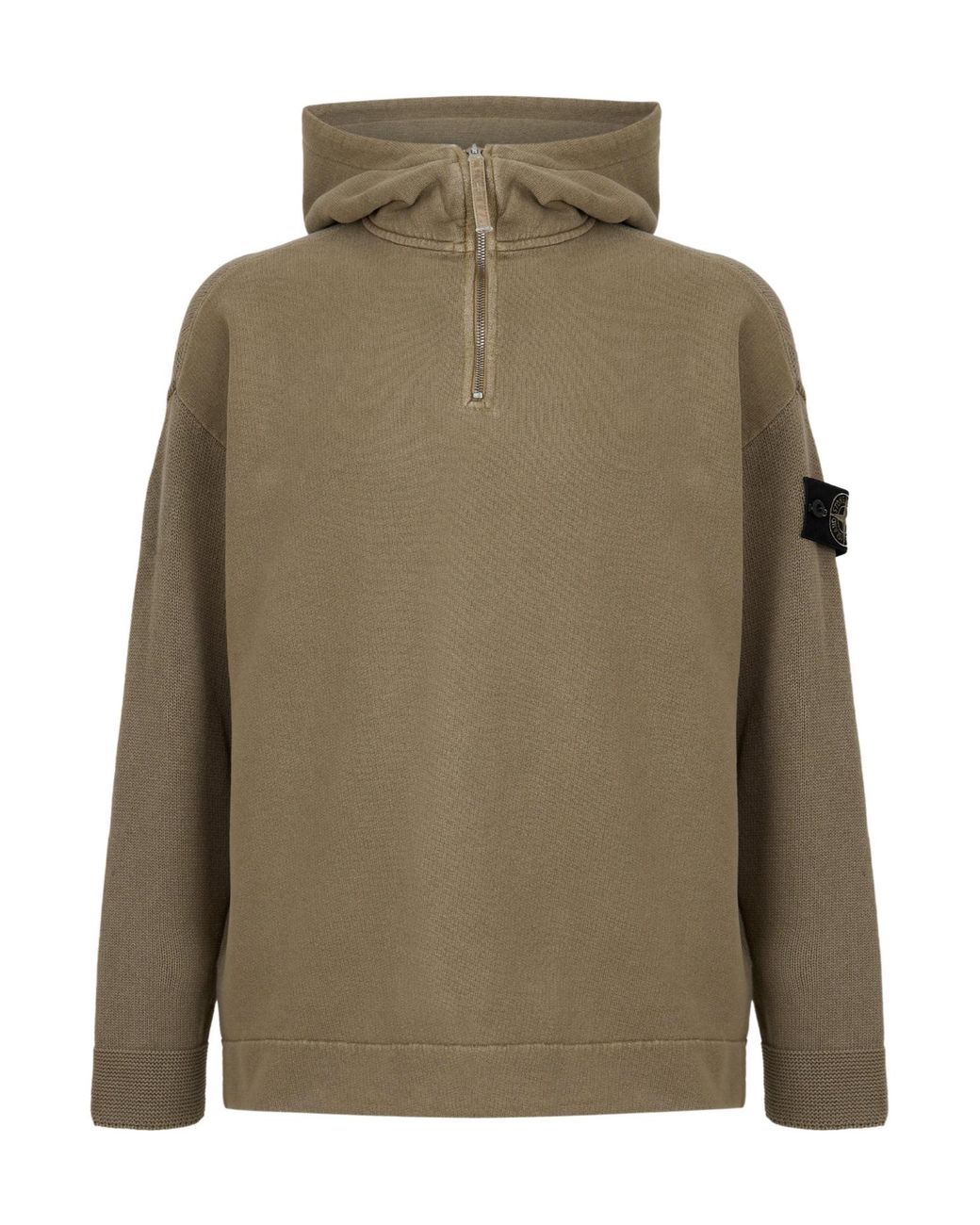 Stone Island Green Halfzip Hooded Sweatshirt for men