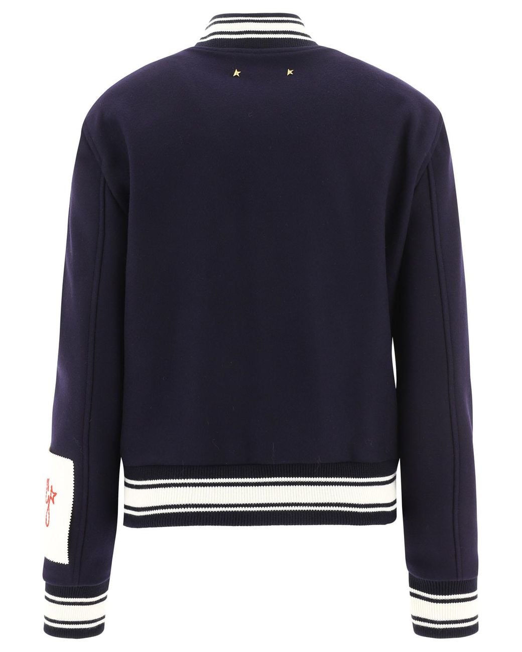 Golden Goose Deluxe Brand Blue Logo Embroidered Striped Baseball Jacket