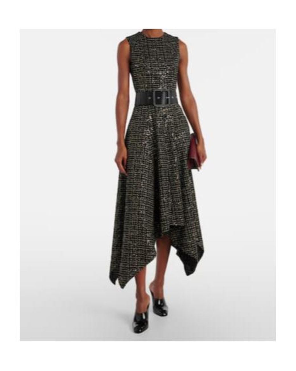 Safiyaa Black Okimi Sequined Tweed Midi Dress