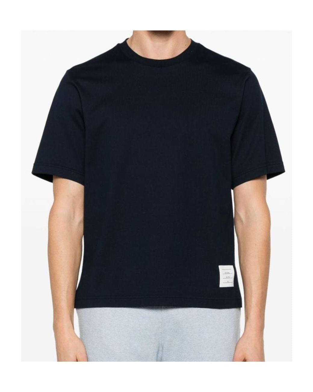 Thom Browne Blue Stripe Detailed Crewneck T-Shirt for men