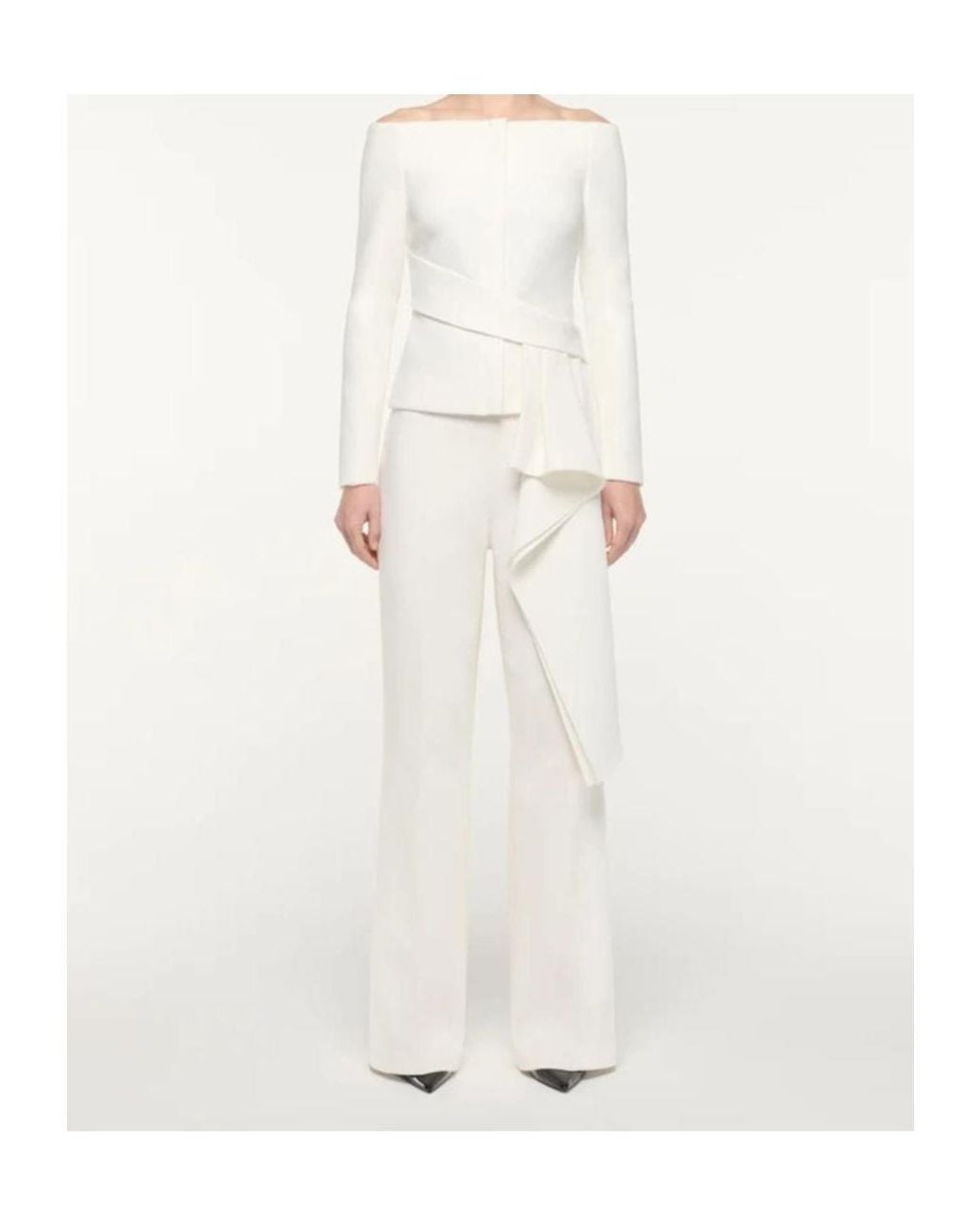 Roland Mouret White Cream Wide Fit Stretch Crepe Trousers