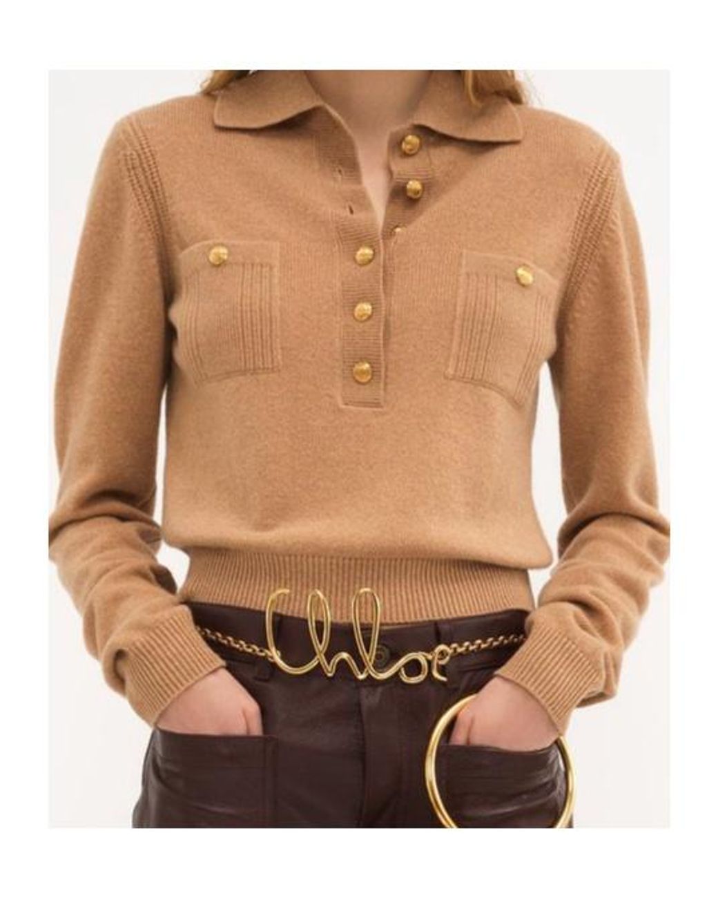 Chloé Natural Chloé Long Sleeved Knitted Polo Top