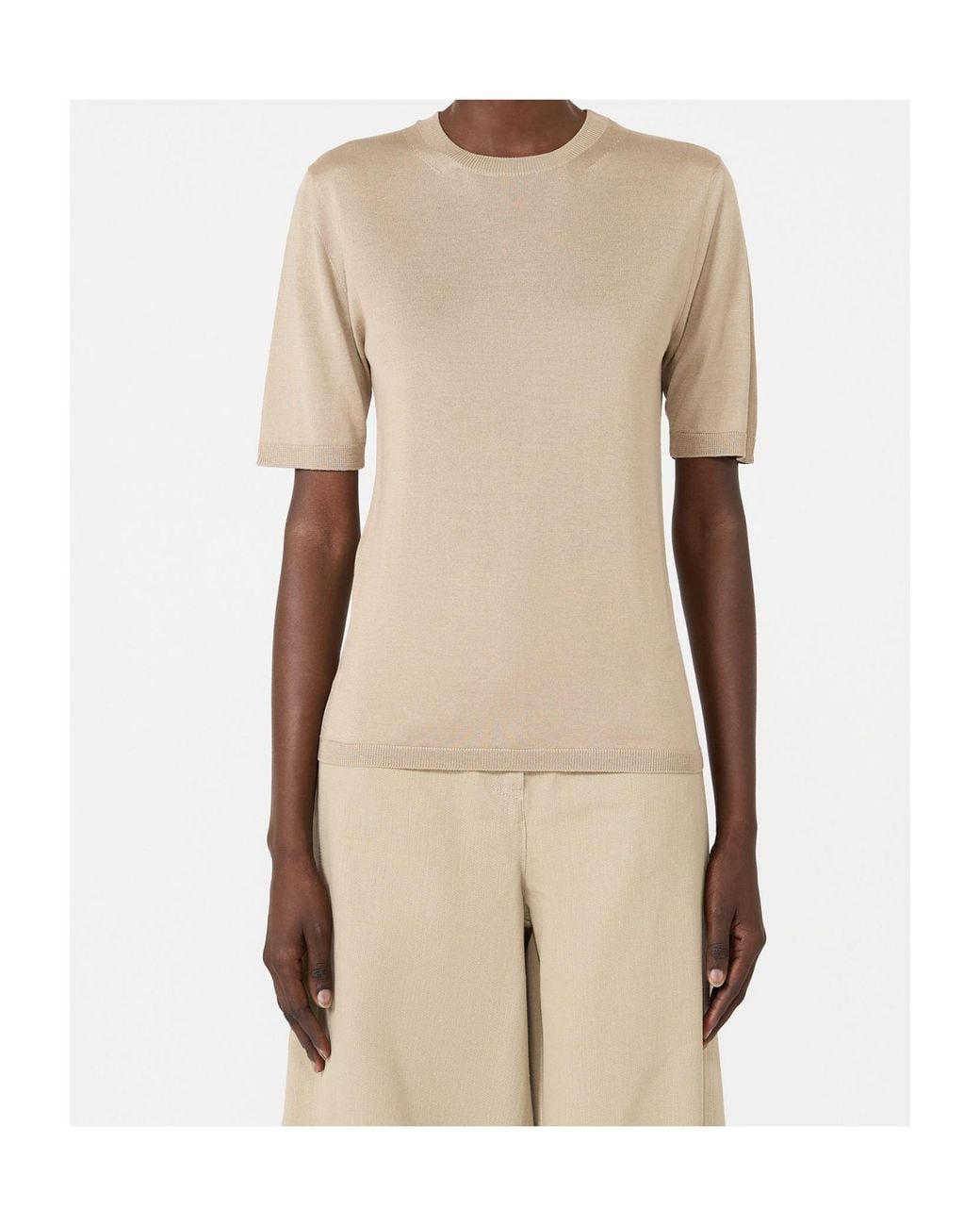 Max Mara Natural Short-Sleeved Knitted Top