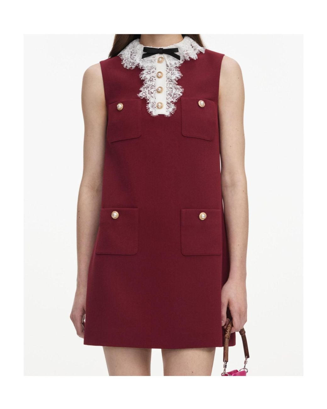Self-Portrait Purple Mini Dress Bordeaux Crepe Polyester