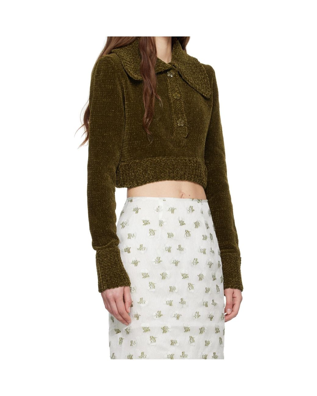 CECILIE BAHNSEN Green Calla Velevet Knitted Sweater