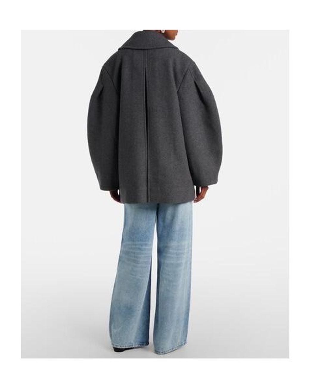 Ganni Gray Oversized Wool-Blend Peacoat