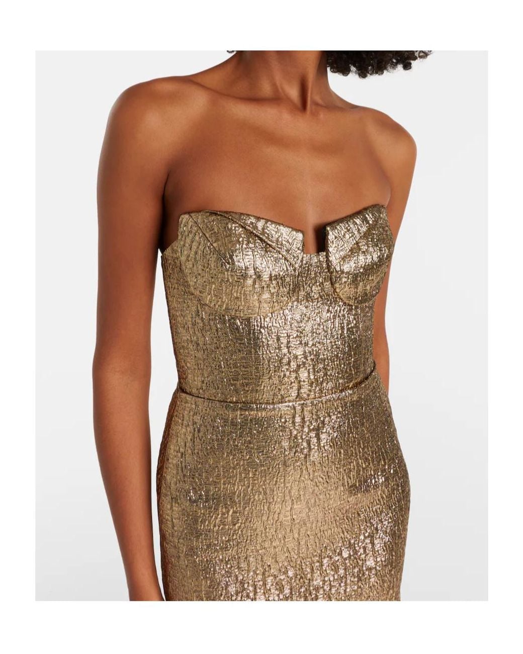 Roland Mouret Brown Lame Jacquard Bustier Gown