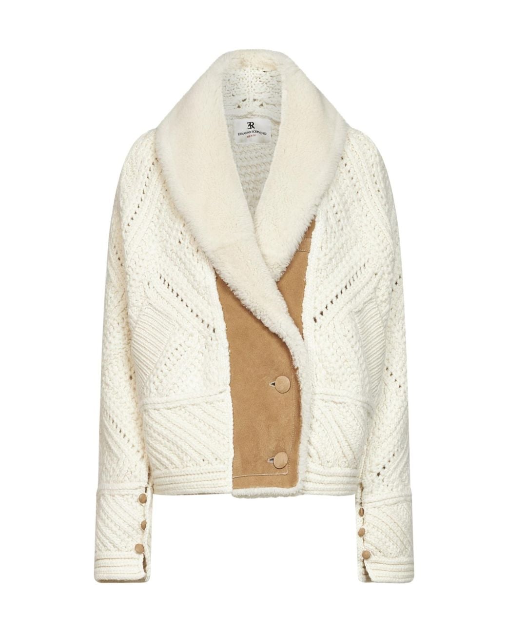 Ermanno Scervino White Textured Knit Shawl-Collar Coat