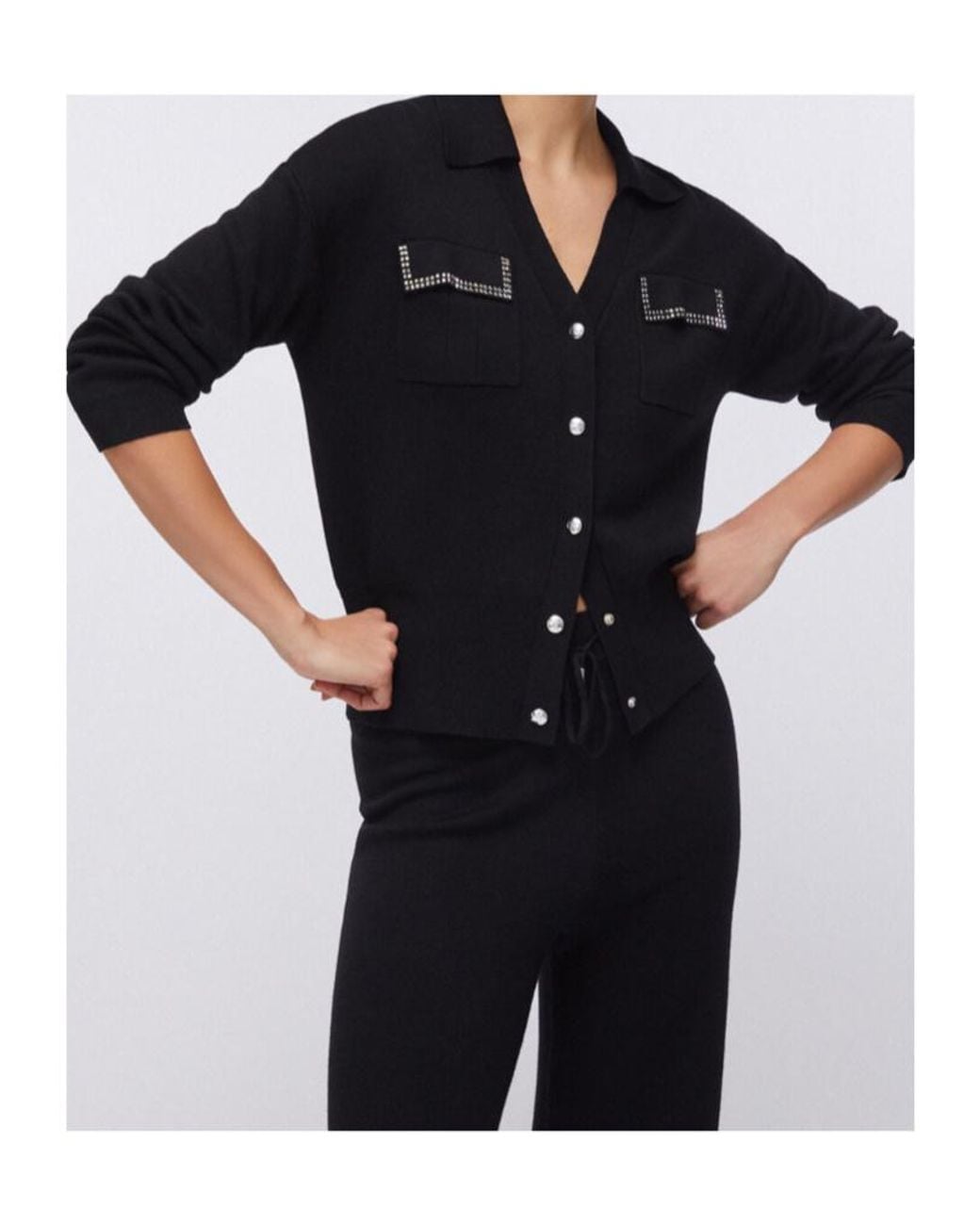 Liu Jo Black Appliqued-Pocket Cardigan