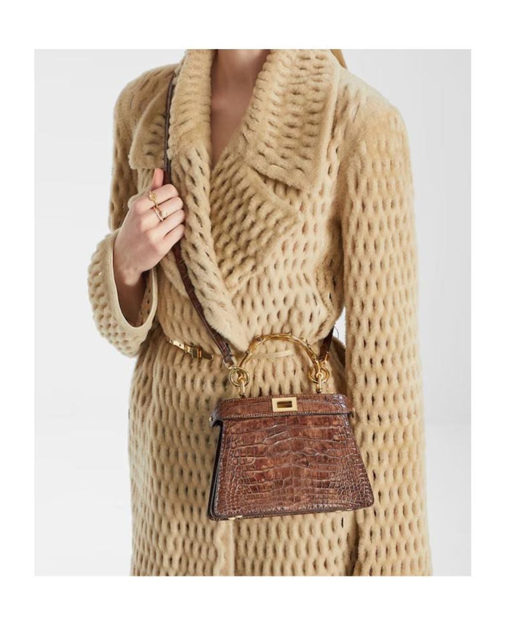 Fendi Brown Light Stonewash Effect Crocodile Leather Bag