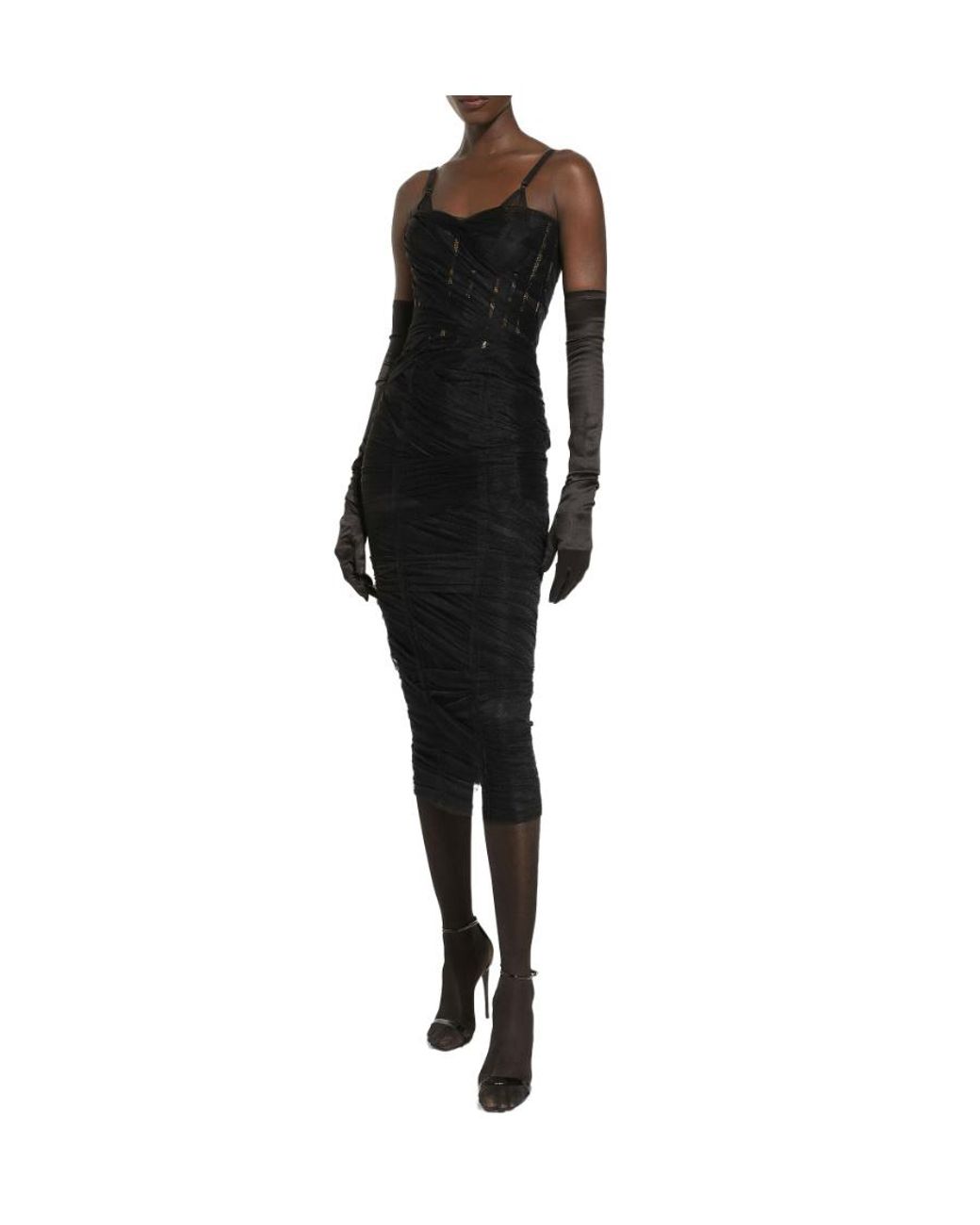 Dolce & Gabbana Black Tulle Calf-Length Corset Dress With Draping