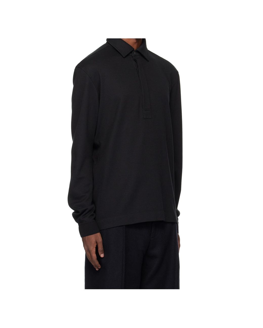 Zegna Black Long-Sleeve Polo Knitted Top for men