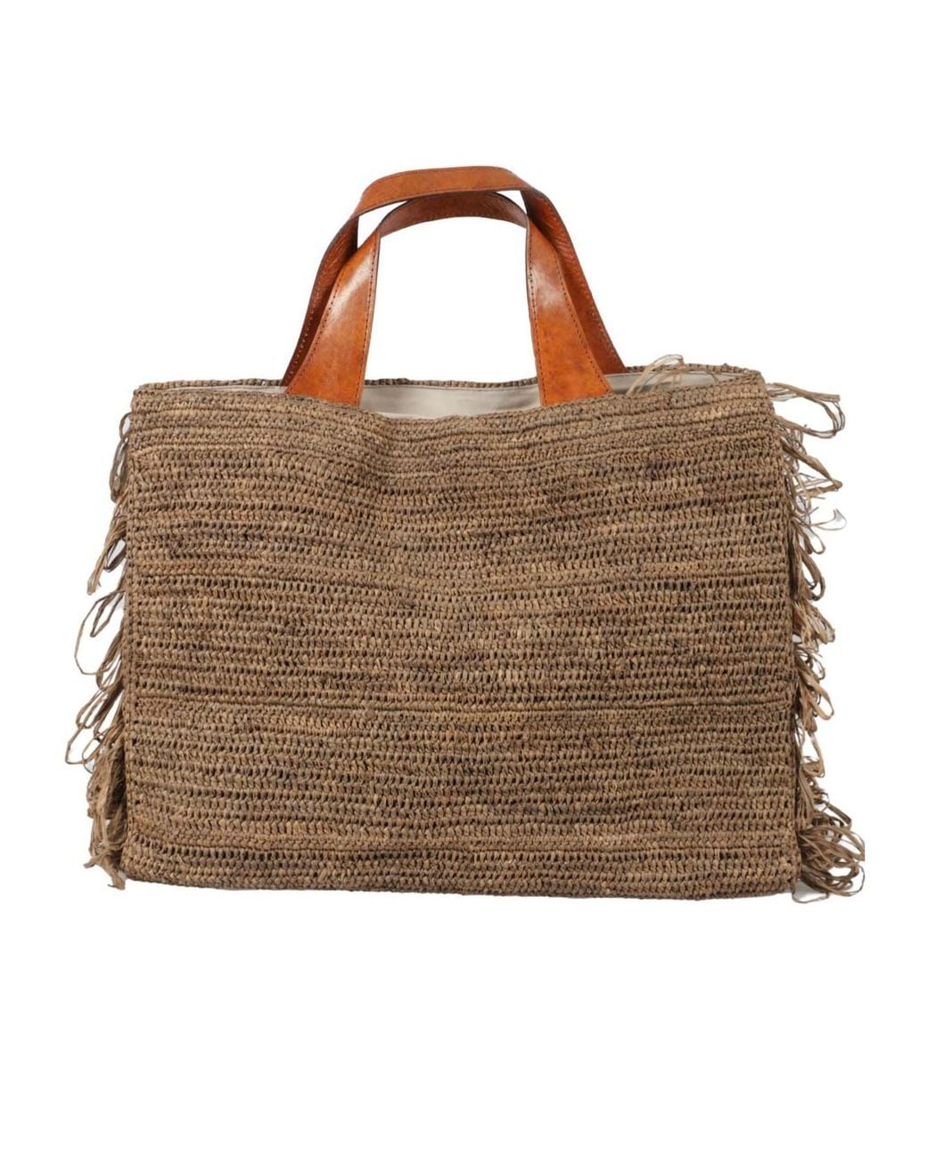 IBELIV Brown Onja Woven Fringed Tote Bag