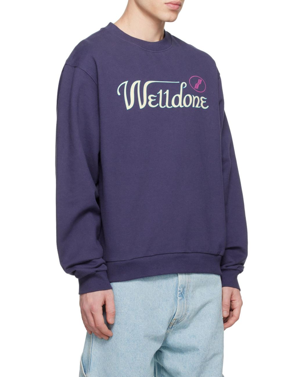 we11done Blue Logo-Print Cotton Sweatshirt for men
