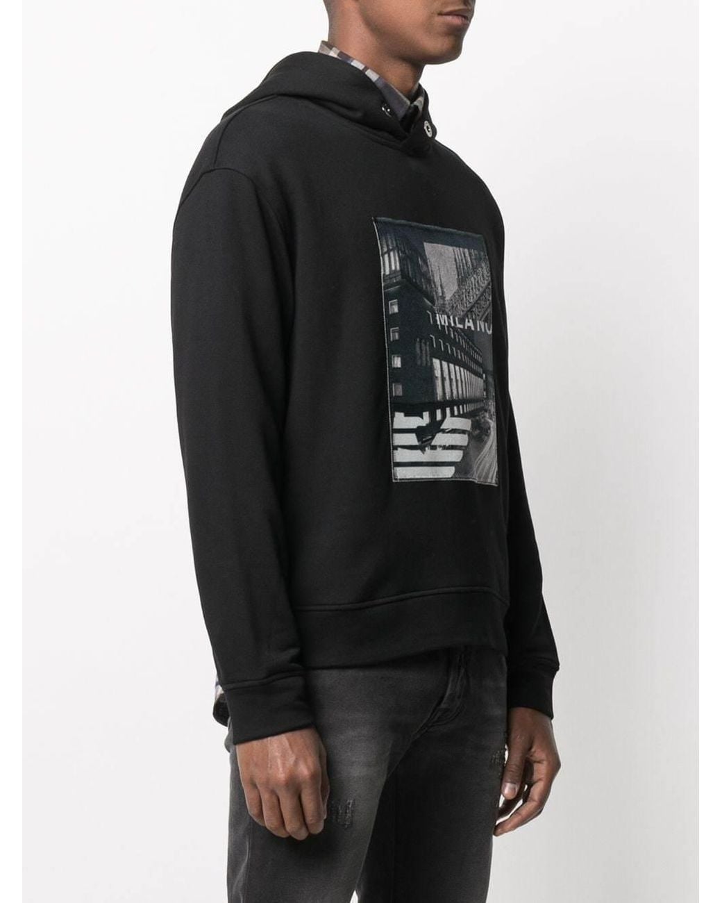 Emporio Armani Black Cappuccio Stampa Citt for men