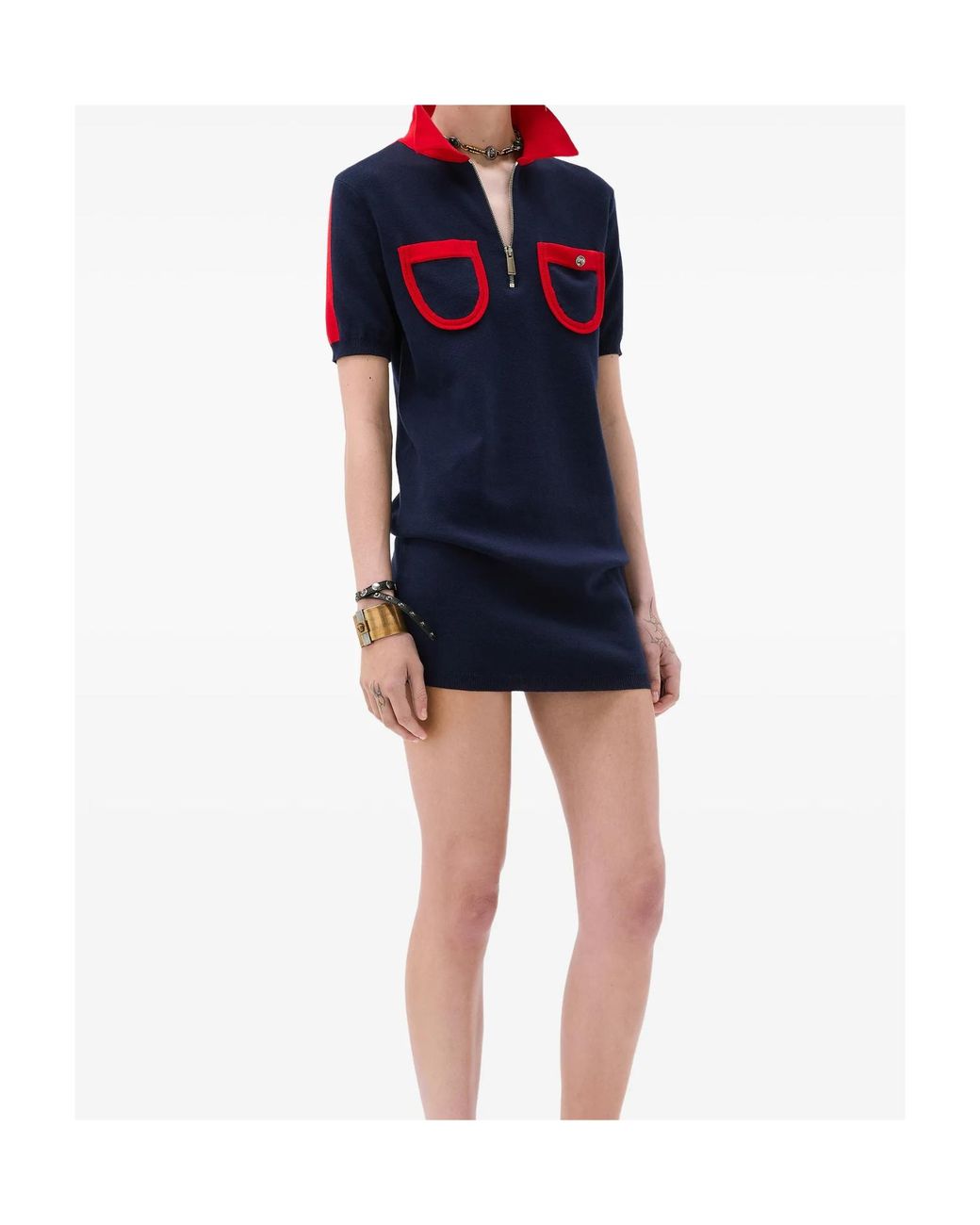 Versace Blue Cotton Knit Midi Dress With Zip