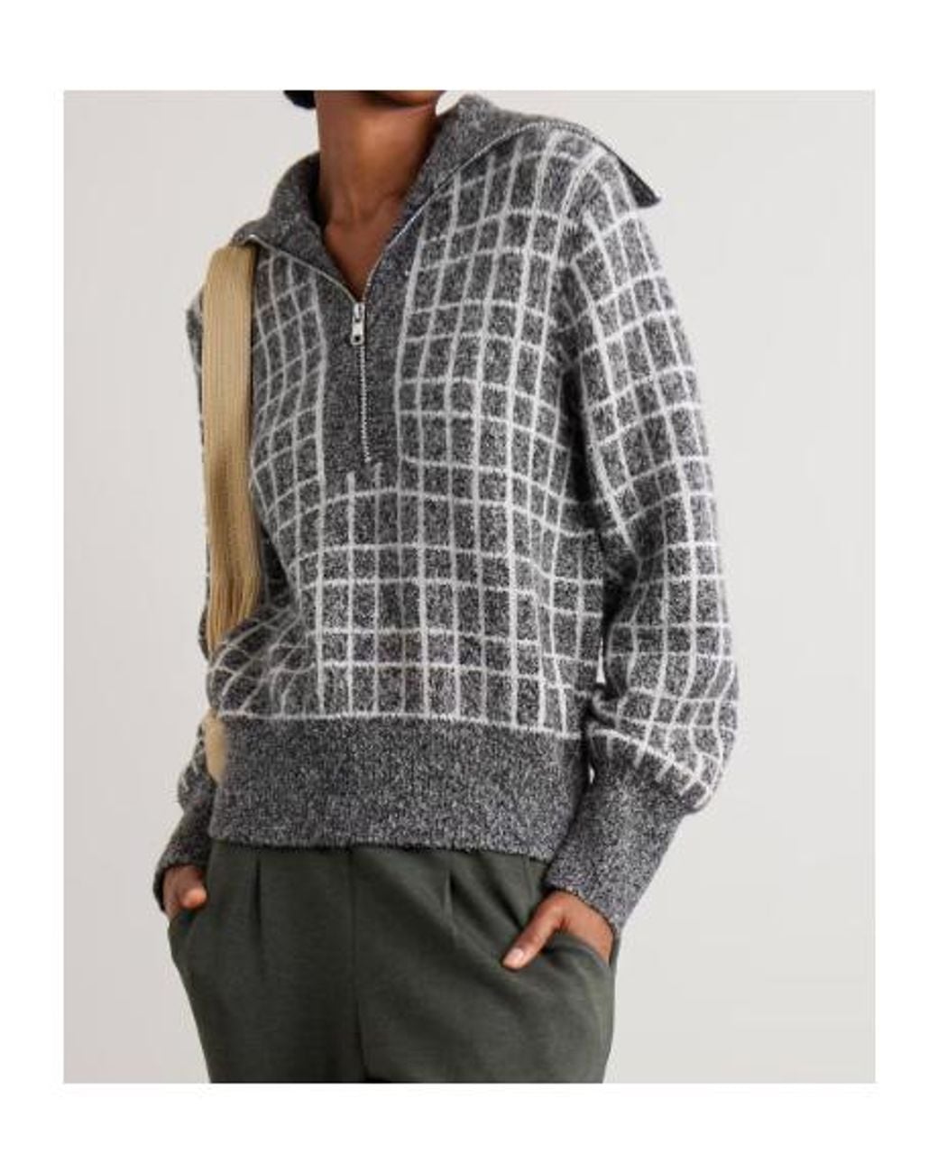 Varley Gray Furley Half-Zip Checked-Pattern Sweater