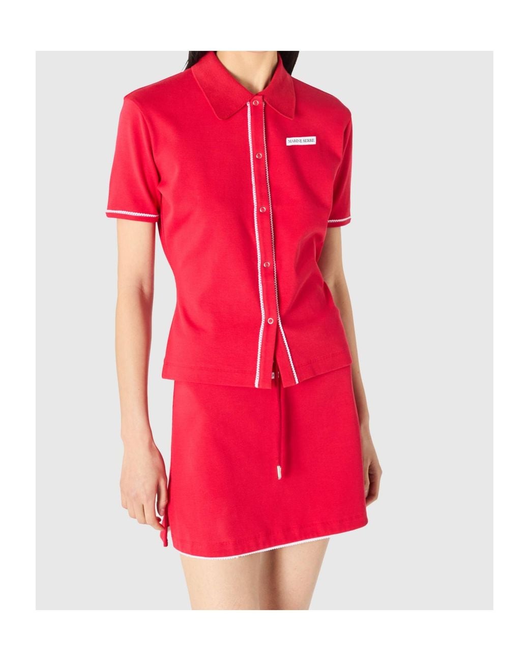 MARINE SERRE Red Light Ribbed Jersey Polo T-Shirt
