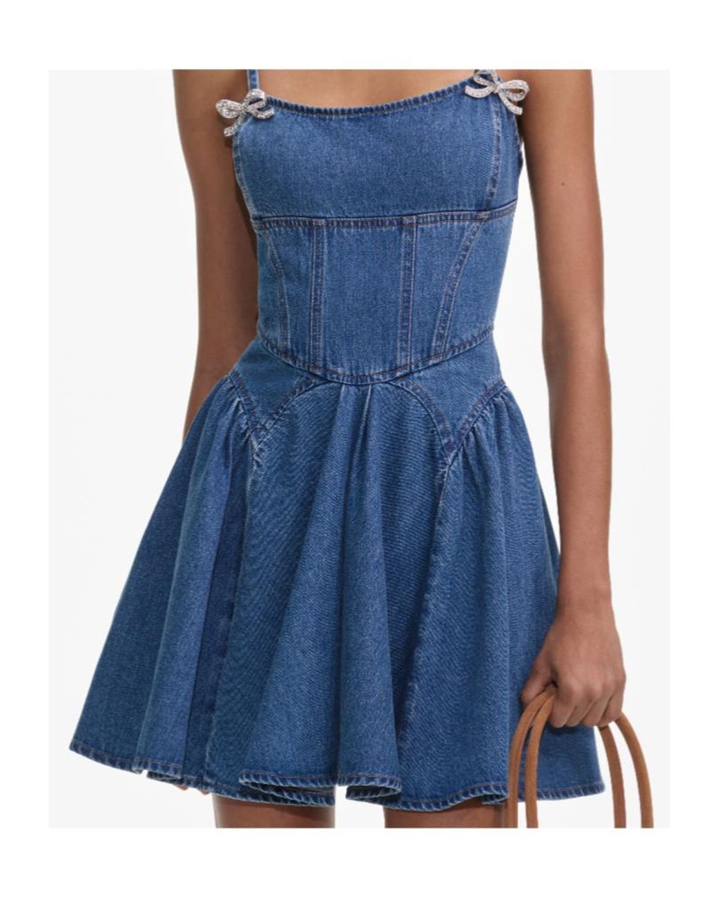 Self-Portrait Blue Lightweight Denim Flared Mini Dress