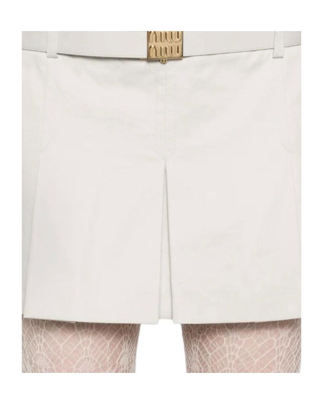 Miu Miu White Low-Rise Logo-Buckle Pleated Mini Skirt