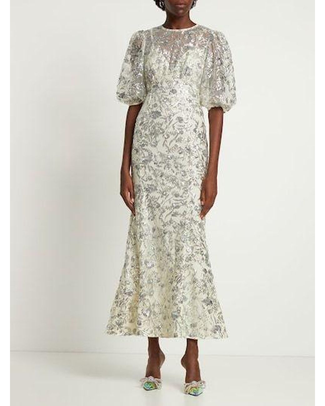 Self-Portrait Metallic Sequined Mid-Length Dress