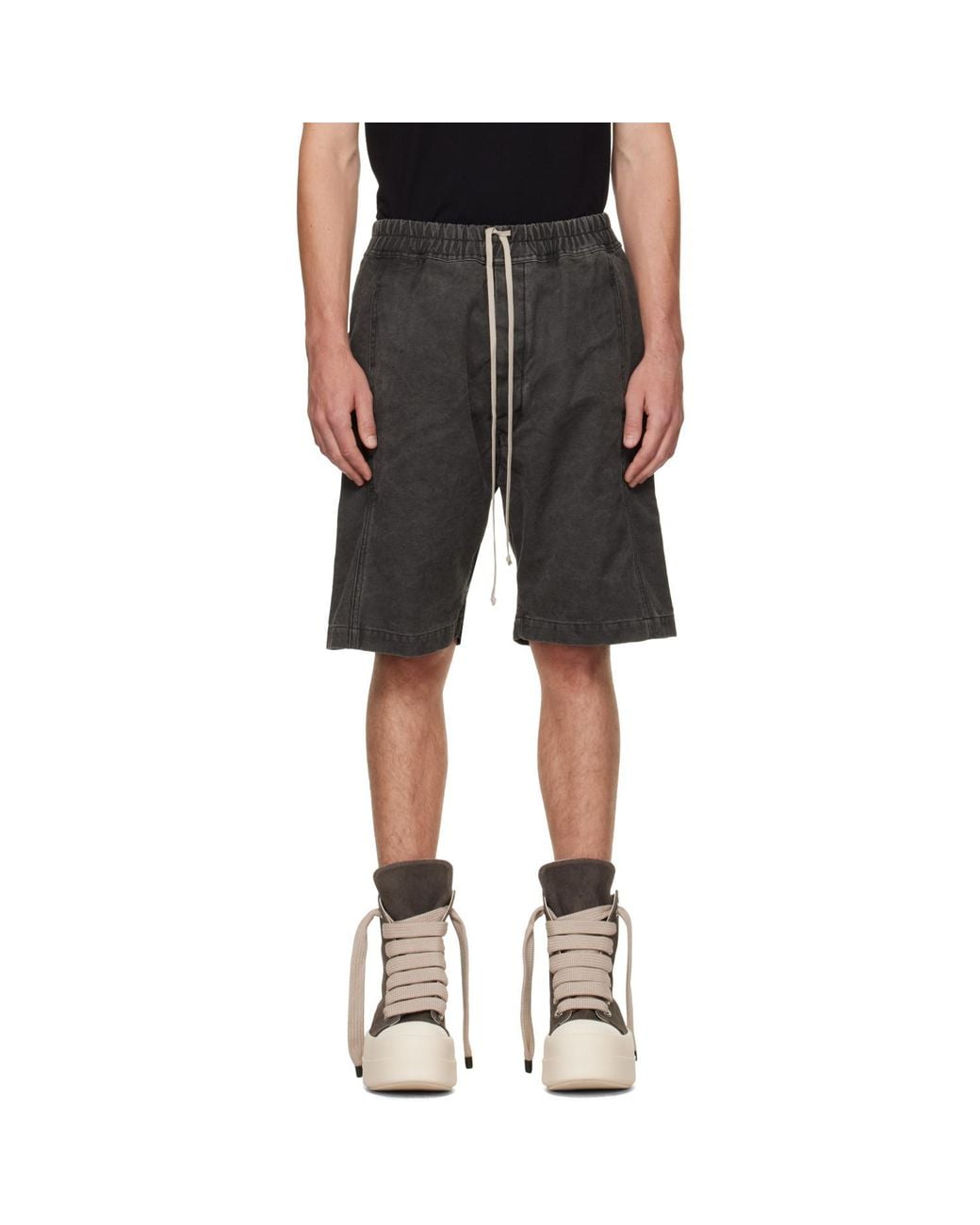 Rick Owens Black Elasticated Drawstring Waistband Shorts for men