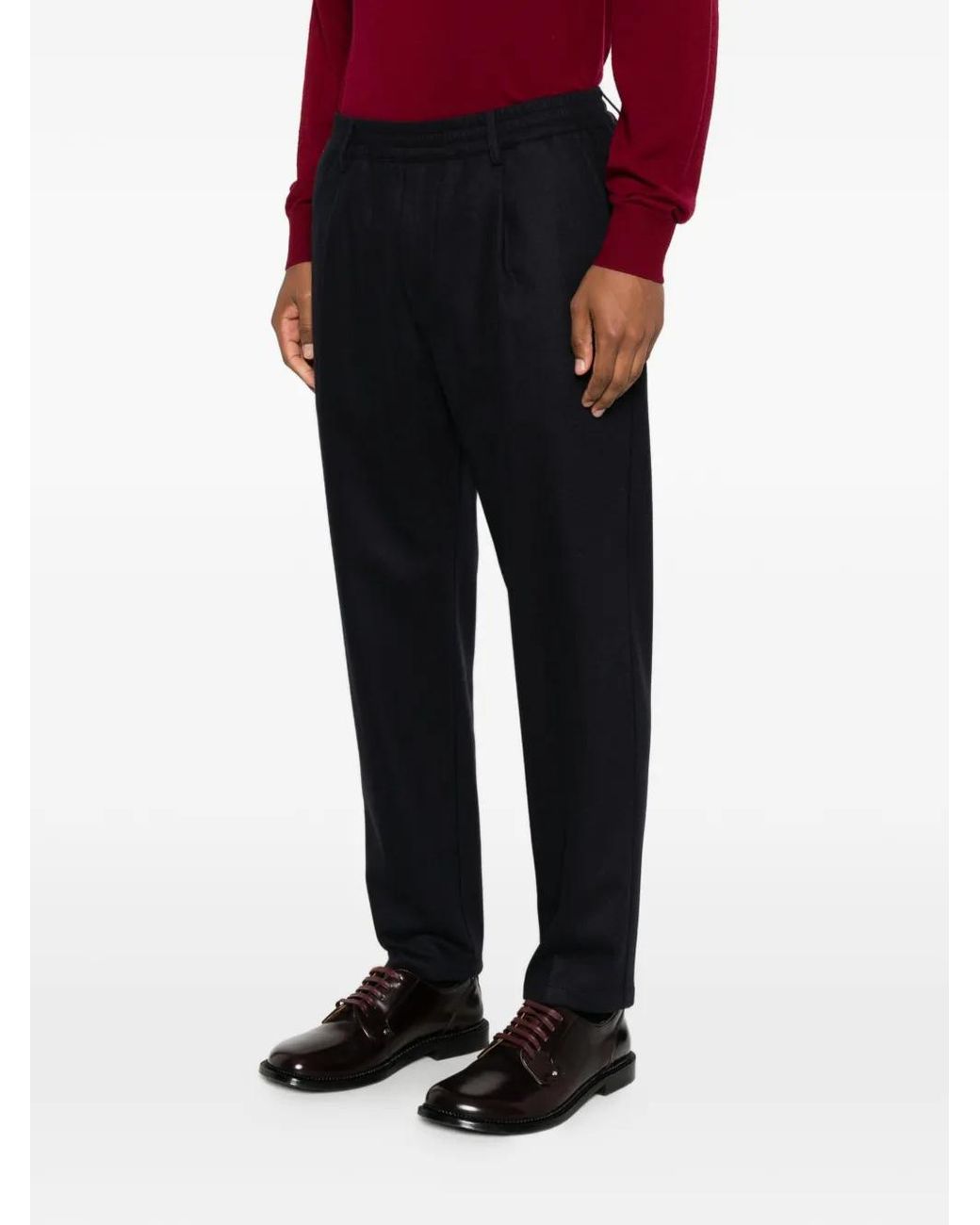 Eleventy Black Elastic-Waist Wool Pants for men