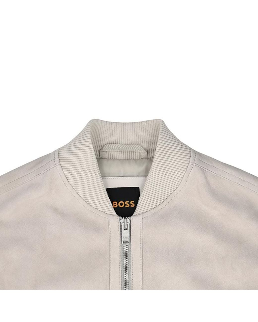 Boss Gray Leather Bomber Jacket for men