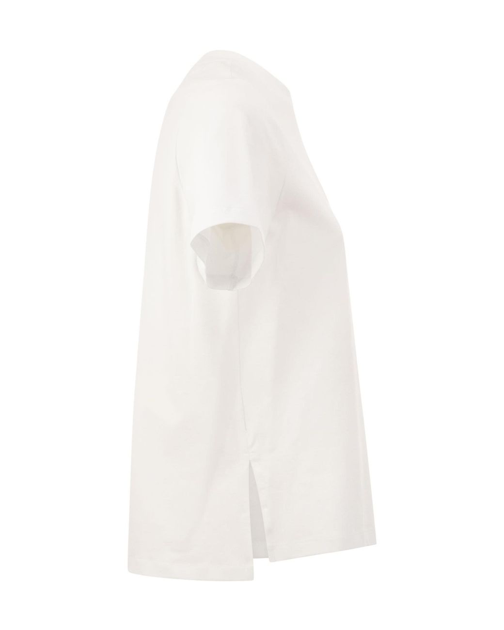 Peserico White Stretch Cotton T-Shirt With Punto Luce Chest Pocket Detail