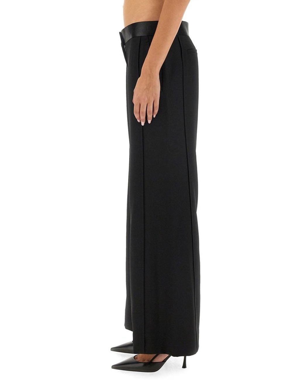 Victoria Beckham Black Wide-Leg Satin-Trim Trousers
