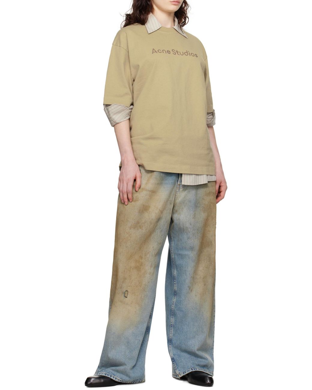 Acne Natural Logo Studded Crewneck T-Shirt for men