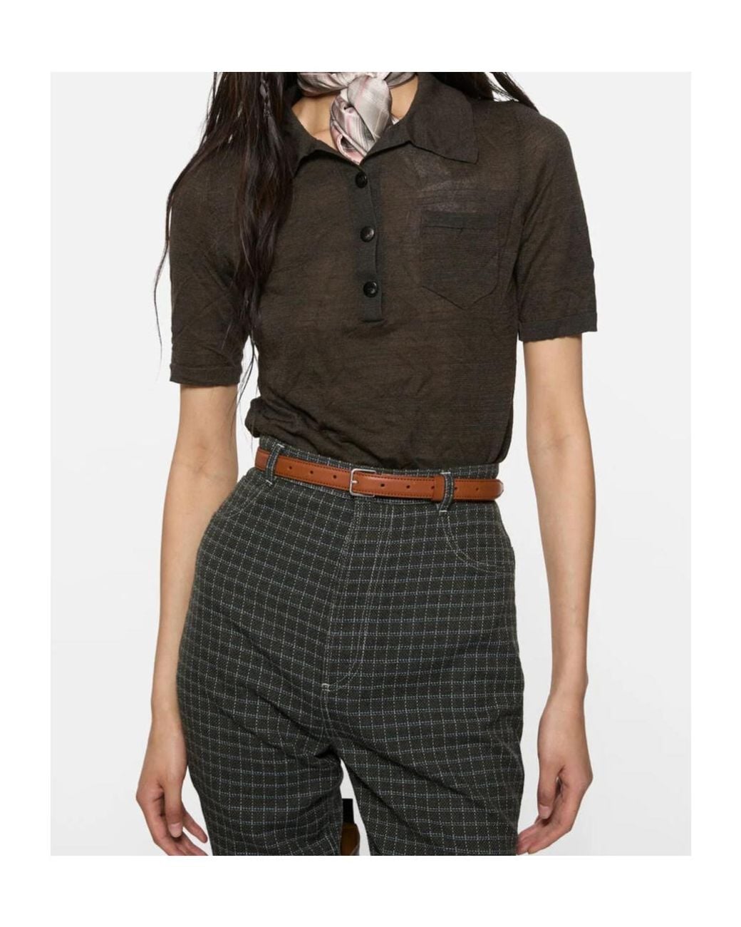 Acne Green Silk Polo Knit