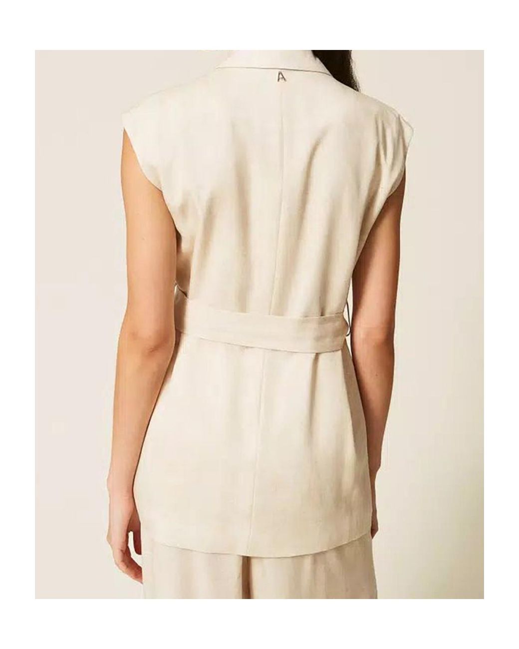 Twinset Natural Print And Belt Sleeveless Jacket