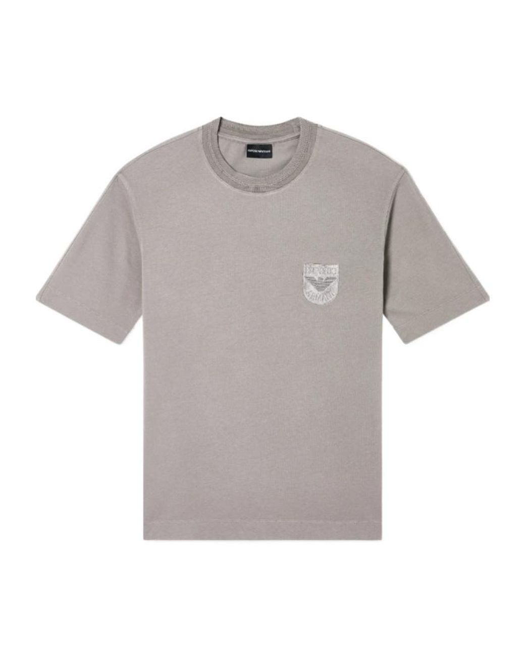 Emporio Armani Gray Heavy Jersey T-Shirt With Shield Embroidery for men