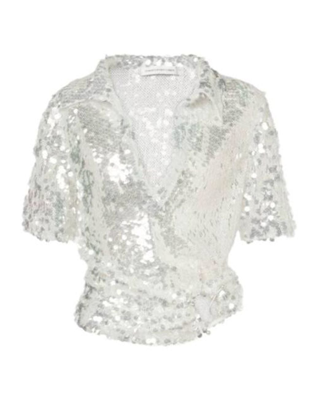 Christopher Esber White Sequined Semi-Sheer Polo Shirt
