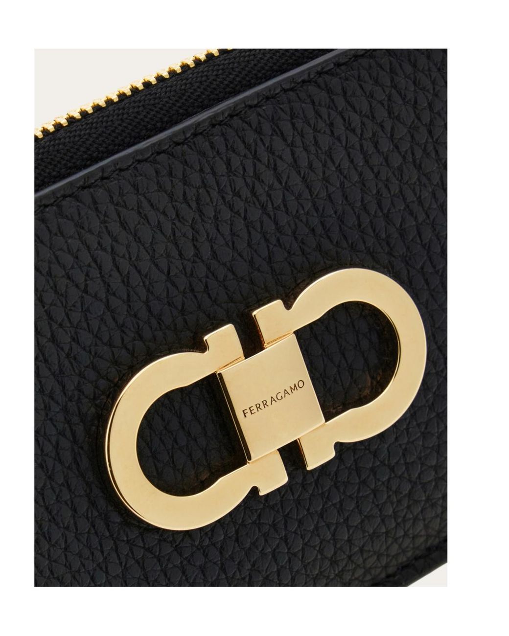 Ferragamo Black Gancini Hammered Card Holder