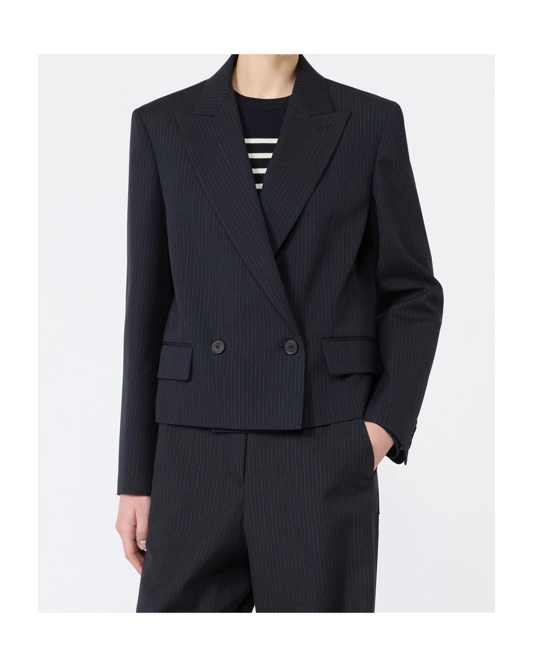 Weekend by Maxmara Blue Canapa Double-Breasted Pinstripe Blazer