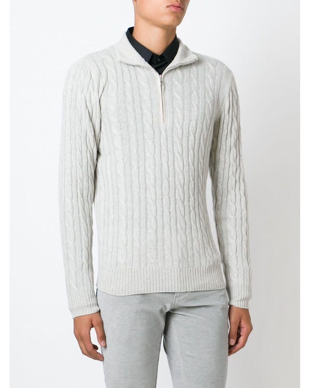 Loro Piana Gray Cable Knit Sweater for men