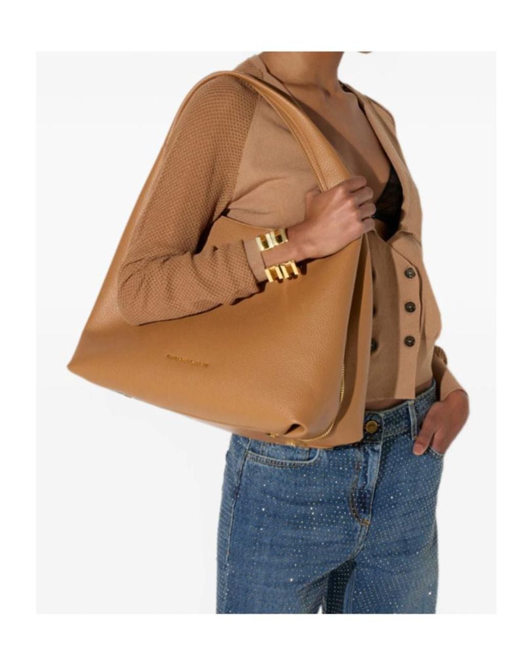 Elisabetta Franchi Brown Charm Detailed Hobo Bag