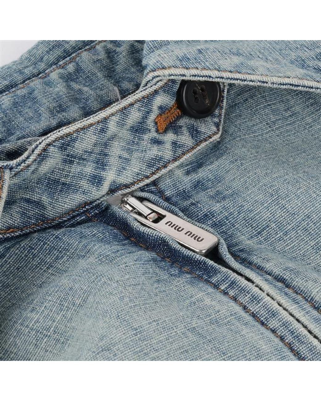 Miu Miu Blue Logo-Detailed Zipped Denim Jacket