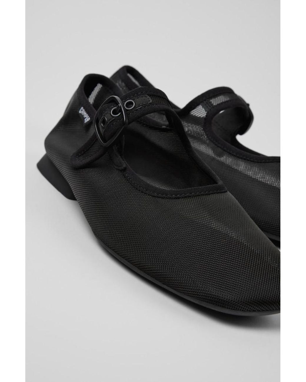 Camper Black Casi Myra Buckled Mesh Flat Shoes