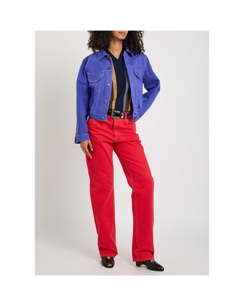 Versace Blue Notched Collar Short Denim Jacket