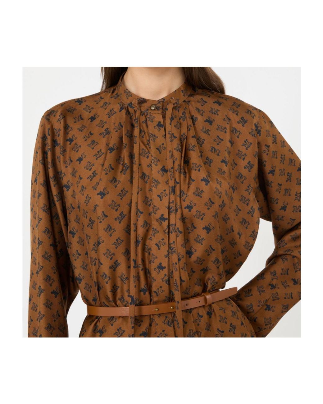 Max Mara Brown Silk Logo-Print Shirt Dress