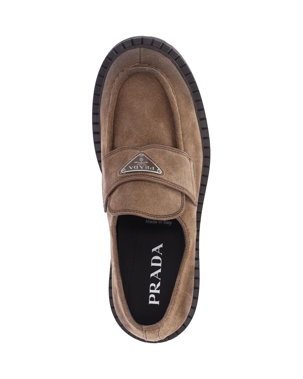 Prada Brown Triangle-Logo Loafers for men