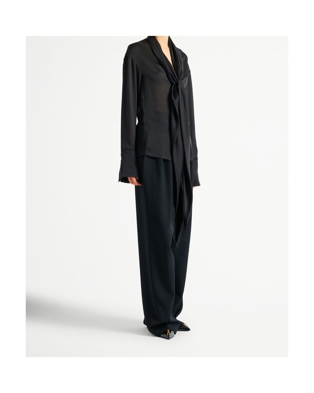 Balmain Black Silk Tie Collar Shirt