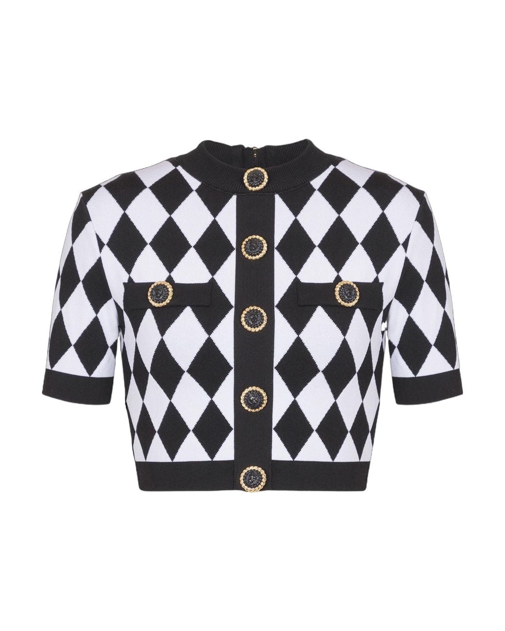 Balmain Black Buttoned Diamond Crop Top