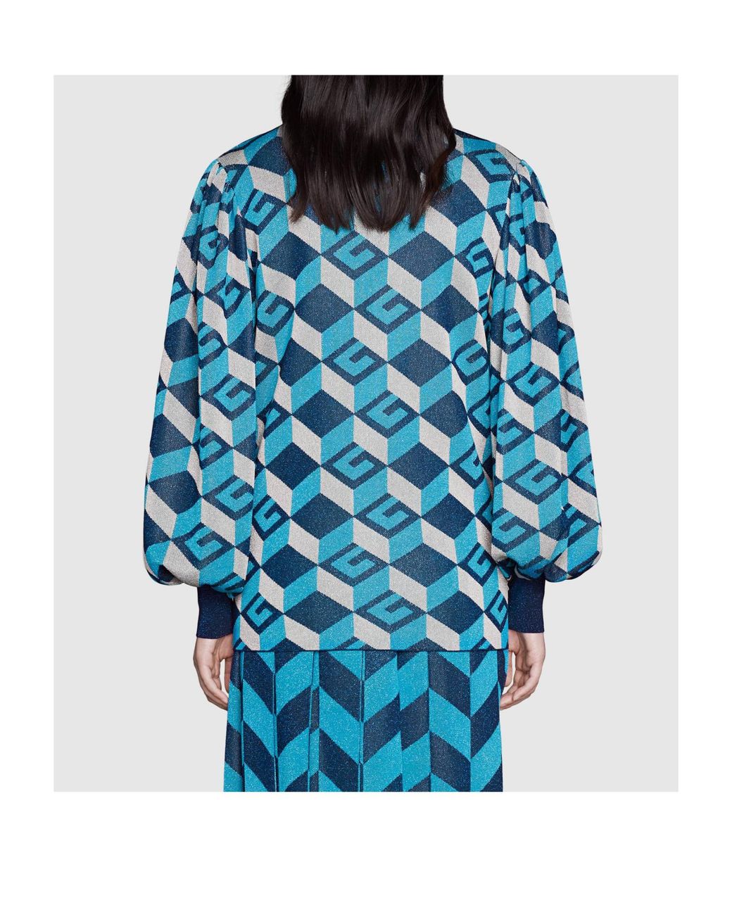 Gucci Blue Geometric G Lamé Jacquard Cardigan